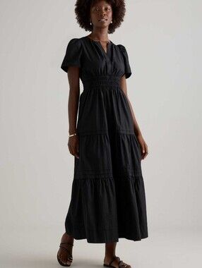 Quince Organic Cotton Tiered Black Maxi Dress Size 1X